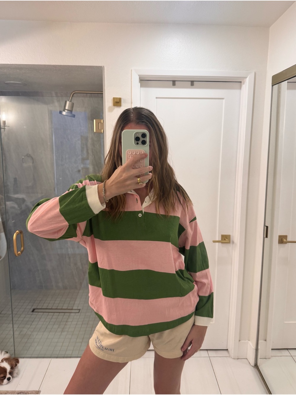 Women’s Pink and Green Striped Rugby Tee